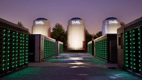 Smr or small modular nuclear reactors with energy storage system or battery.. Stock Footage 335194687