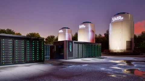 Smr or small modular nuclear reactors with energy storage system or battery.. Stock Footage 335194697