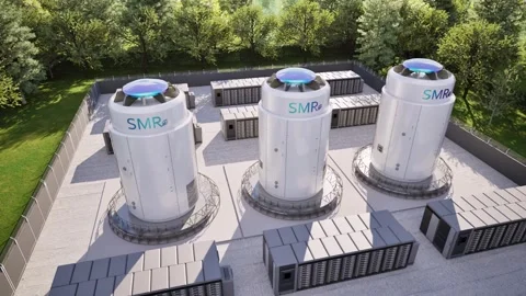 Smr or small modular nuclear reactors with energy storage system or battery.. Stock Footage 335194714