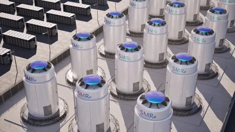 Smr or small modular nuclear reactors with energy storage system or battery.. Stock Footage 335194717