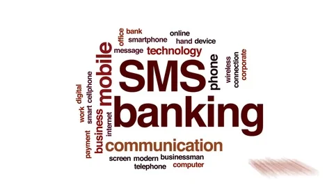 SMS banking animated word cloud, text design animation. Stock Footage 80939054