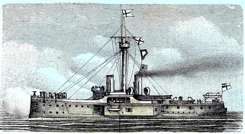 SMS Oldenburg was the first ship built of steel in Germany an armoured ship of Stock Illustration