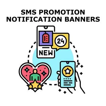 Sms promotion notification banners mobile marketing concept Stock Illustration
