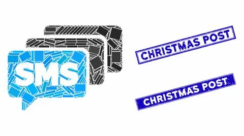 SMS Queue Mosaic and Scratched Rectangle Stamps Ilustração Stock