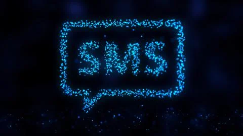 Sms sign made of blue particles on black background. Animation of message or sms Stock Illustration