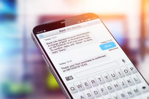 SMS text message app on smartphone screen Stock Photos
