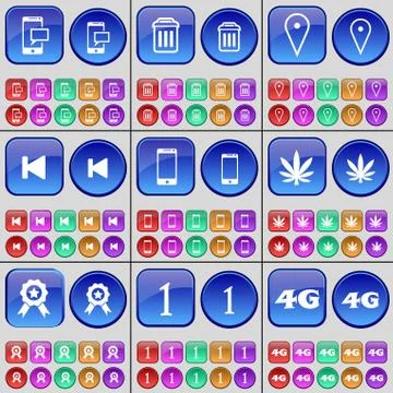 SMS, Trash can, Checkpoint, Media skip, Smartphone, Marijuana, Medal, One, 4G. A Stock Illustration