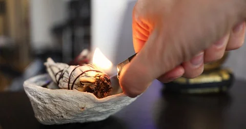 Smudging with white sage Stock Footage 129409719