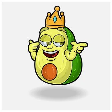 Smug expression with Avocado Fruit Crown Mascot Character Cartoon. Stock Illustration