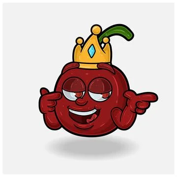 Smug expression with Cherry Fruit Crown Mascot Character Cartoon. Stock Illustration