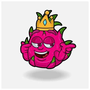 Smug expression with Dragon Fruit Crown Mascot Character Cartoon. Stock Illustration