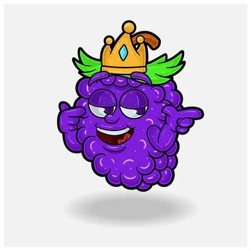 Smug expression with Grape Fruit Crown Mascot Character Cartoon. Stock Illustration