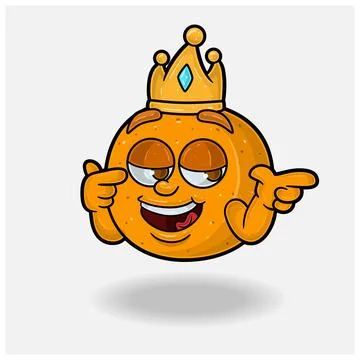 Smug expression with Orange Fruit Crown Mascot Character Cartoon. Stock Illustration