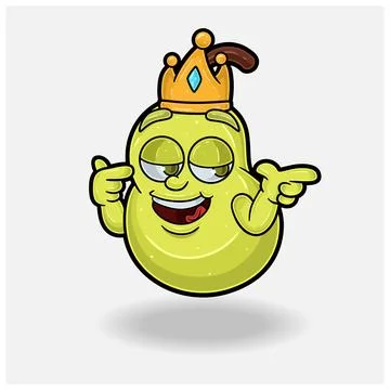 Smug expression with Pear Fruit Crown Mascot Character Cartoon. Stock Illustration