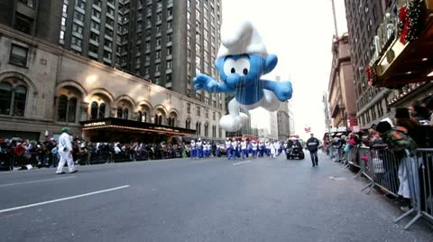 Smurf balloon in Macy's parade Stock Footage 10572926