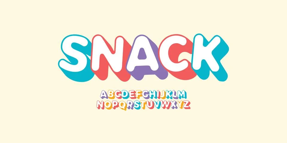 Snack 3D letter set for Kids Zone. Font for children birthday party, festive Stock Illustration