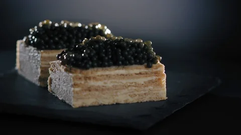 Snack Appetizer with Black Caviar Stock Footage 107445618