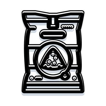 Snack bag with chips black and white icon Illustrazione stock