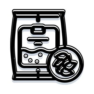 Snack bag with delicious chips outline illustration Stock Illustration