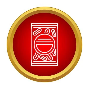 Snack bag packaging with peanuts icon in red circle 스톡 일러스트