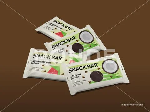 Snack Bar Plastic Packaging Mockup 3D Rendering Modello PSD