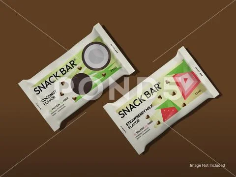 Snack Bar Wrapper Packaging Mockup 3D Rendering PSD Template