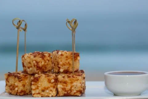 Snack called Dadinho de tapioca made with rennet cheese and tapioca flour, se Stock Photos