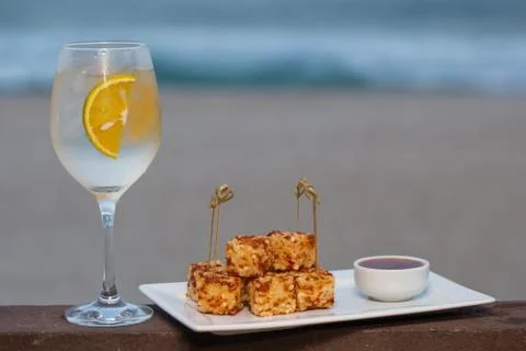 Snack called Dadinho de tapioca made with rennet cheese and tapioca flour, se Stock Photos