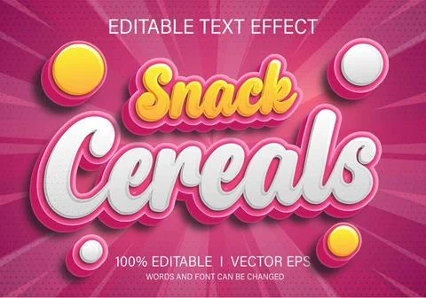 Snack cereals vector text effect with modern style design Stock Illustration
