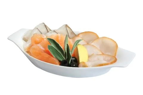 Snack of different fish varieties - combination of smoked salmon, sturgeon an Stock Photos