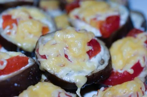 Snack of eggplant with cheese Stock Photos