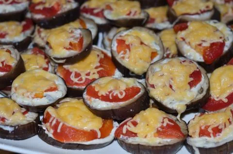 Snack of eggplant with cheese 스톡 사진