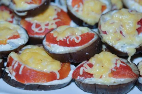 Snack of eggplant with cheese 스톡 사진