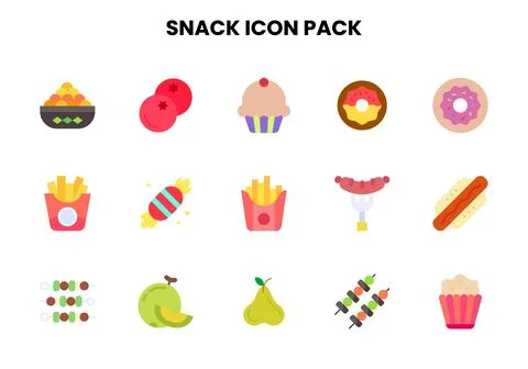 Snack Flat Bundle Icons Pack Stock Illustration