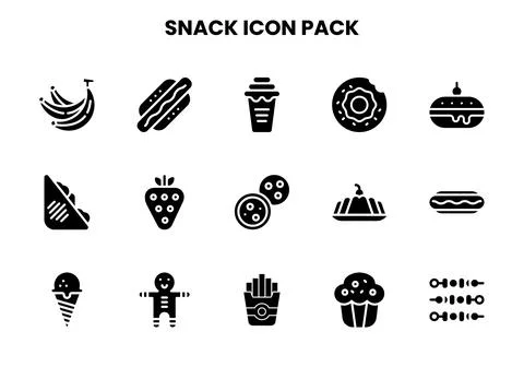 Snack Glyph Set Icons Pack Stock Illustration