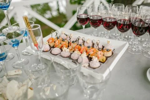 Snack on hot-warm buffet table Stock Photos
