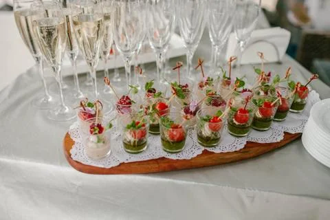 Snack on hot-warm buffet table Stock Photos