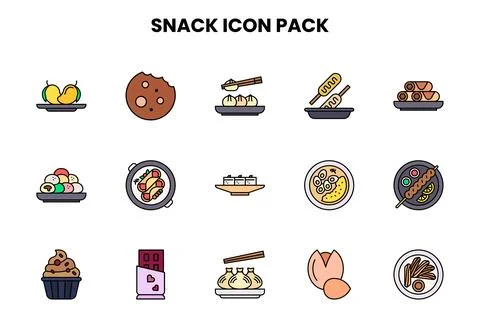 Snack Lineal Color Bundle Icons Pack Stock Illustration