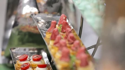 Snack with meat and vegetables close-up Stock Footage 70173016