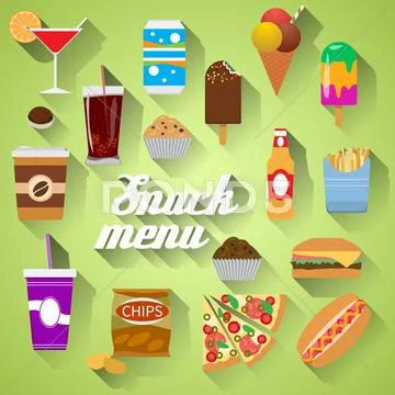 Snack Menu Flat Design Modern Vector Illustration Of Food, Drink, Coffee, Ham