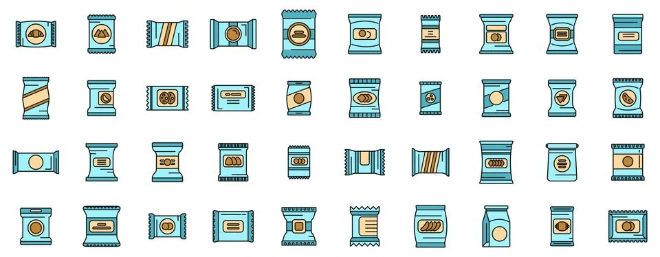 Snack pack icons set vector color line Stock Illustration