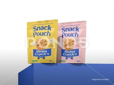 Snack Pouch Mockup Front View with Two Variants 3D Rendering PSD Template