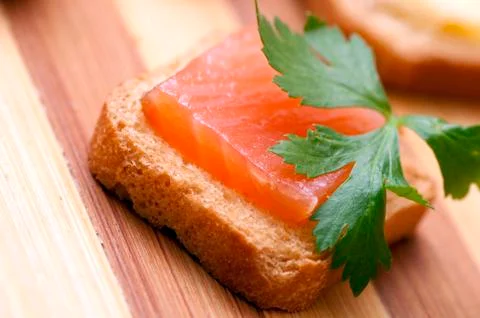 Snack with salmon for buffet Stock Photos