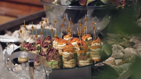 Snack on the self-service table in the hotel, or in the restaurant on the summer Stock Footage 156707935