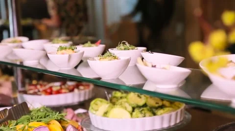 Snack table with salads and vegetables Stock Footage 64829110