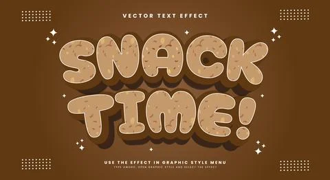 Snack time 3d editable text effect template Illustrazione stock