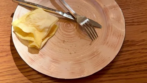 Snack Time With Quiet Table Scene, Tranquil Restaurant Ambiance Featuring Plate Stock Footage 325225544