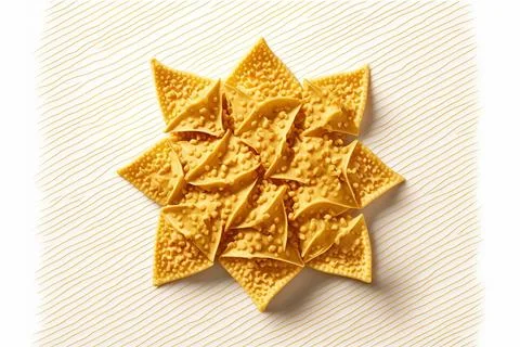 As a snack, tortilla or nacho chips. Mexican Corn Chip Nachos, top view, copy Stock Illustration