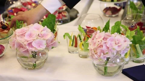 Snacks and desserts are on the table in the plates and glasses Stock Footage 52815871