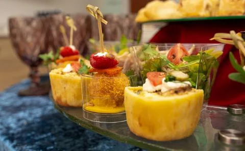 Snacks and salads on the buffet table. catering at the event. Stock Photos